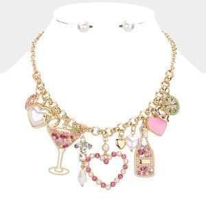 Heart Pearl Cocktail Champagne Lime Pendant Necklace